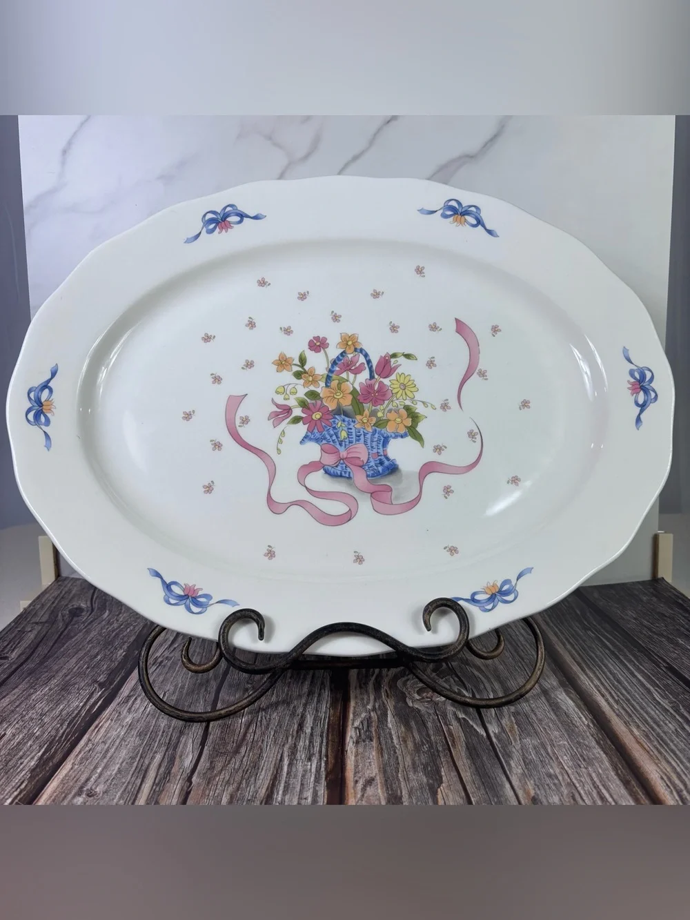 Vtg Oval Serving Platter | Victorian Floral Basket | Cottagecore Granny Romantic